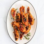 Grilled Chicken Legs/BBQ Chicken Drumsticks Directly Above Horizpontal Photo on the White Background